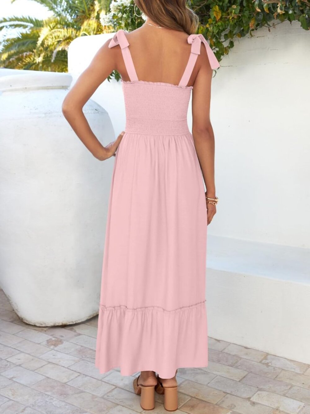 Women's 2026 Summer Boho Spaghetti Strap Square Neck Solid Color Ruffle A Line B - Picture 5 of 9